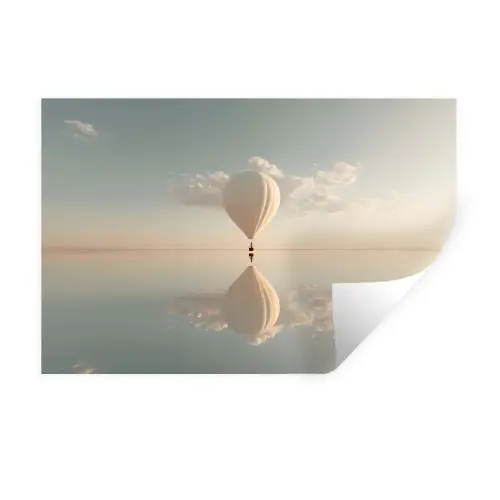 Luchtballon - Wolken - Water - Blauw Muursticker klein -3d