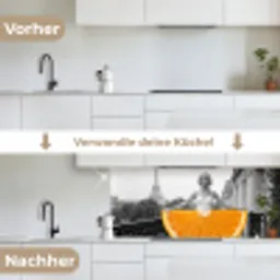 Sinaasappel - Eiffeltoren - Vrouw keuken achterwand 2 middel -voor-na_DE