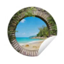 Strand - Zee - Doorkijk - Zomer Wandcirkel tuinposter met ringen klein -3d