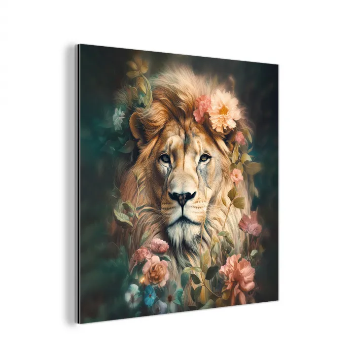 Leeuw - Leeuwenkop - Wilde dieren - Bloemen aluminium wit klein -3d