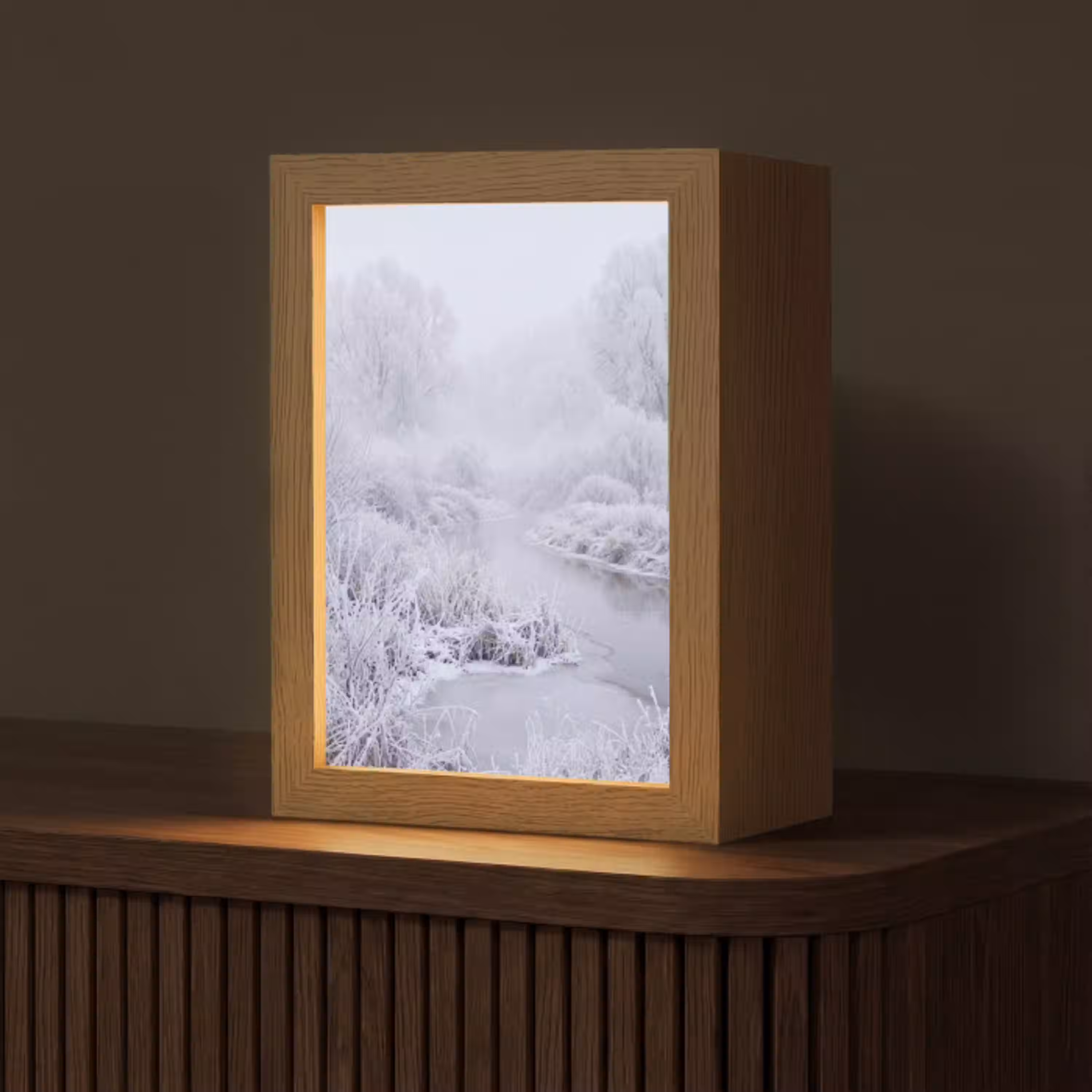 Rivier - Sneeuw - Bos - Winter - Schilderachtig Light Box met kabel (Tafellamp) klein -z3d_website