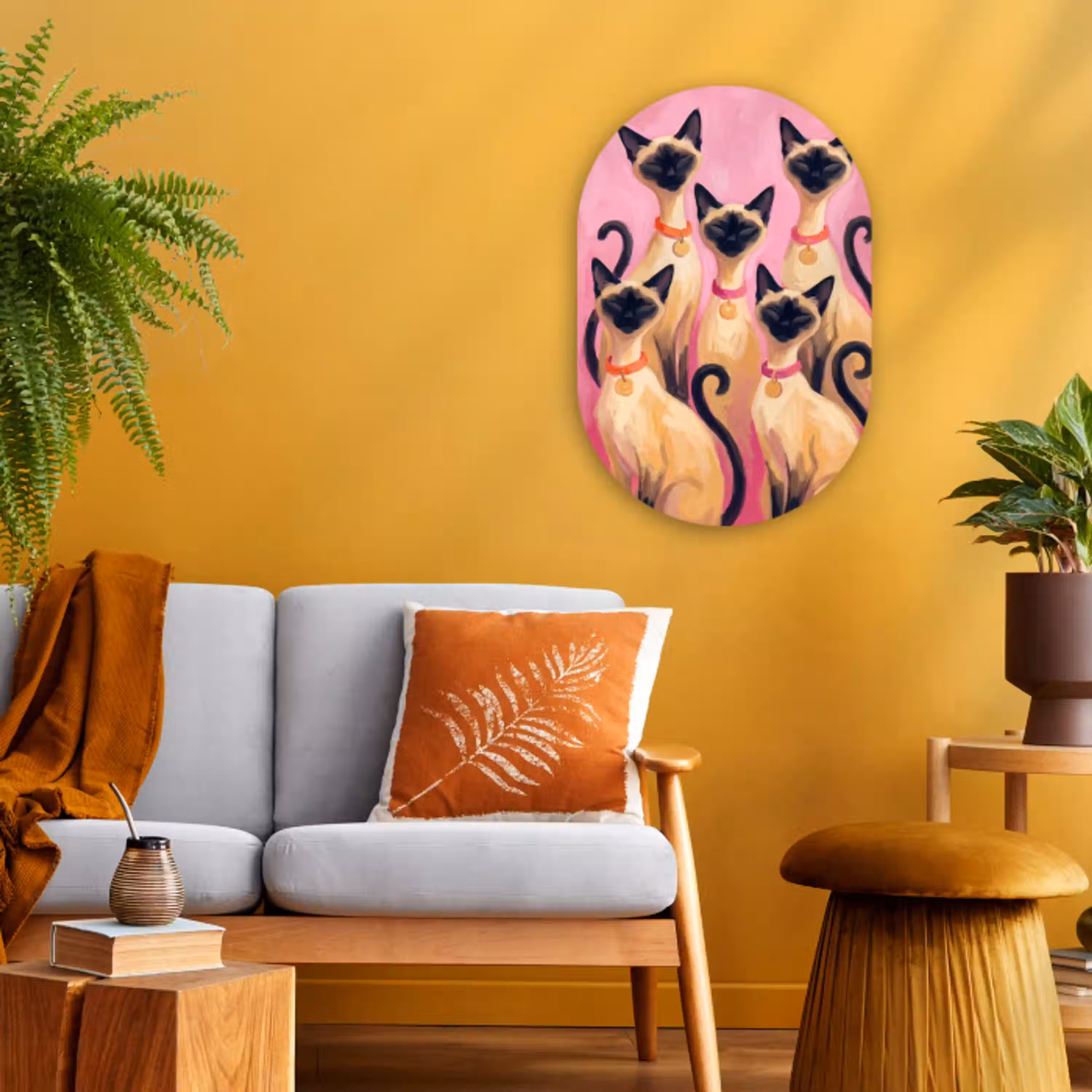 Kat - Groep - Dieren - Modern - Roze Wandcirkel Ovaal Forex klein -sfeer4