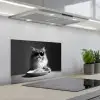 Langharige kat - Zonnebril - Spaghetti - Humor - Zwart - wit keuken achterwand spatscherm klein -3d_schuin