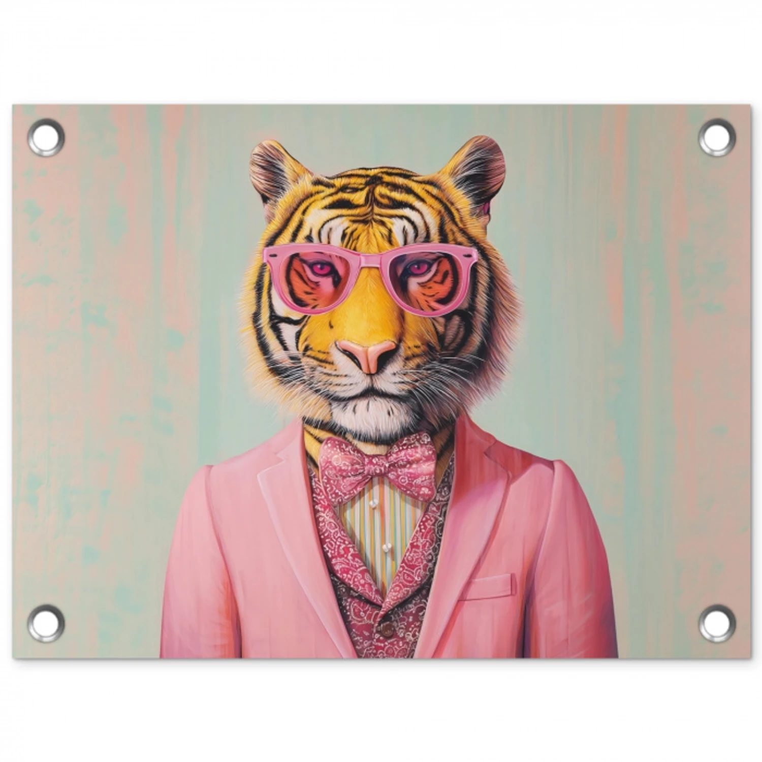 Tijger - Strik - Jasje - Roze tuinposter los doek klein -3d