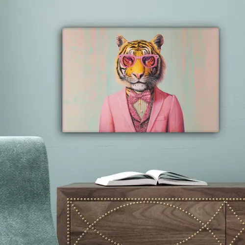 Tijger - Strik - Jasje - Roze canvas 2cm klein -sfeer4
