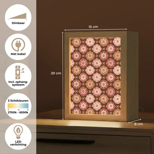 Geometrisch - Bloemen - Kleurrijk Light Box met kabel (Tafellamp) klein 925 -USP_NL
