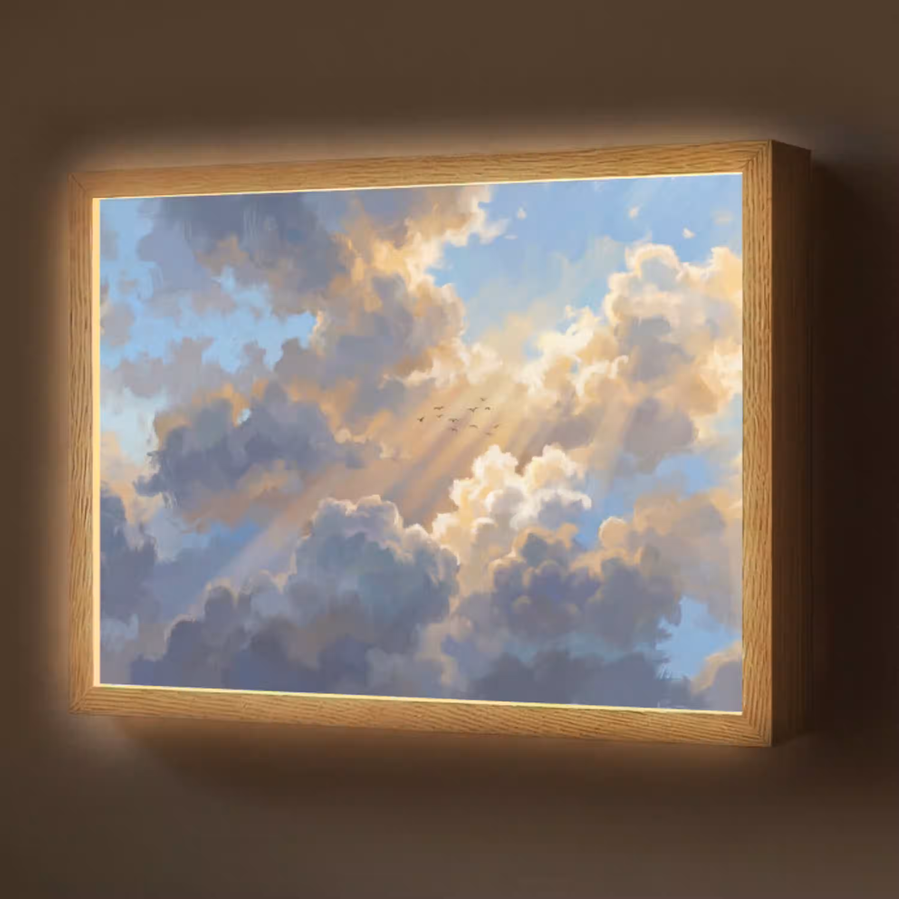 Wolken - Zonnestralen - Natuur - Abstract - Blauw Light Box met batterij (Wandlamp) middel -z3d_website