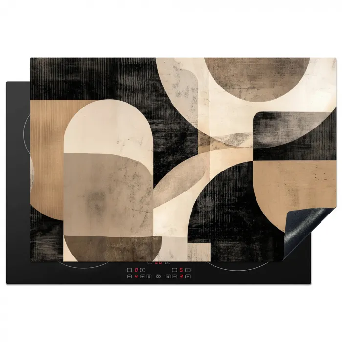 Abstract - Vormen - Modern - Beige Inductie beschermer vinyl 3mm klein -3d