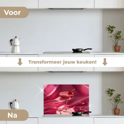 Cocktail - Pink - Luxe keuken achterwand spatscherm klein -voor_na_NL