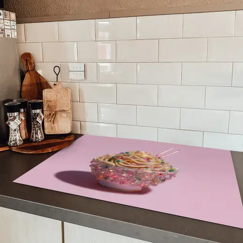 Noodles - Edelstenen - Stokjes - Roze Inductie beschermer vinyl 3mm klein -sfeer3