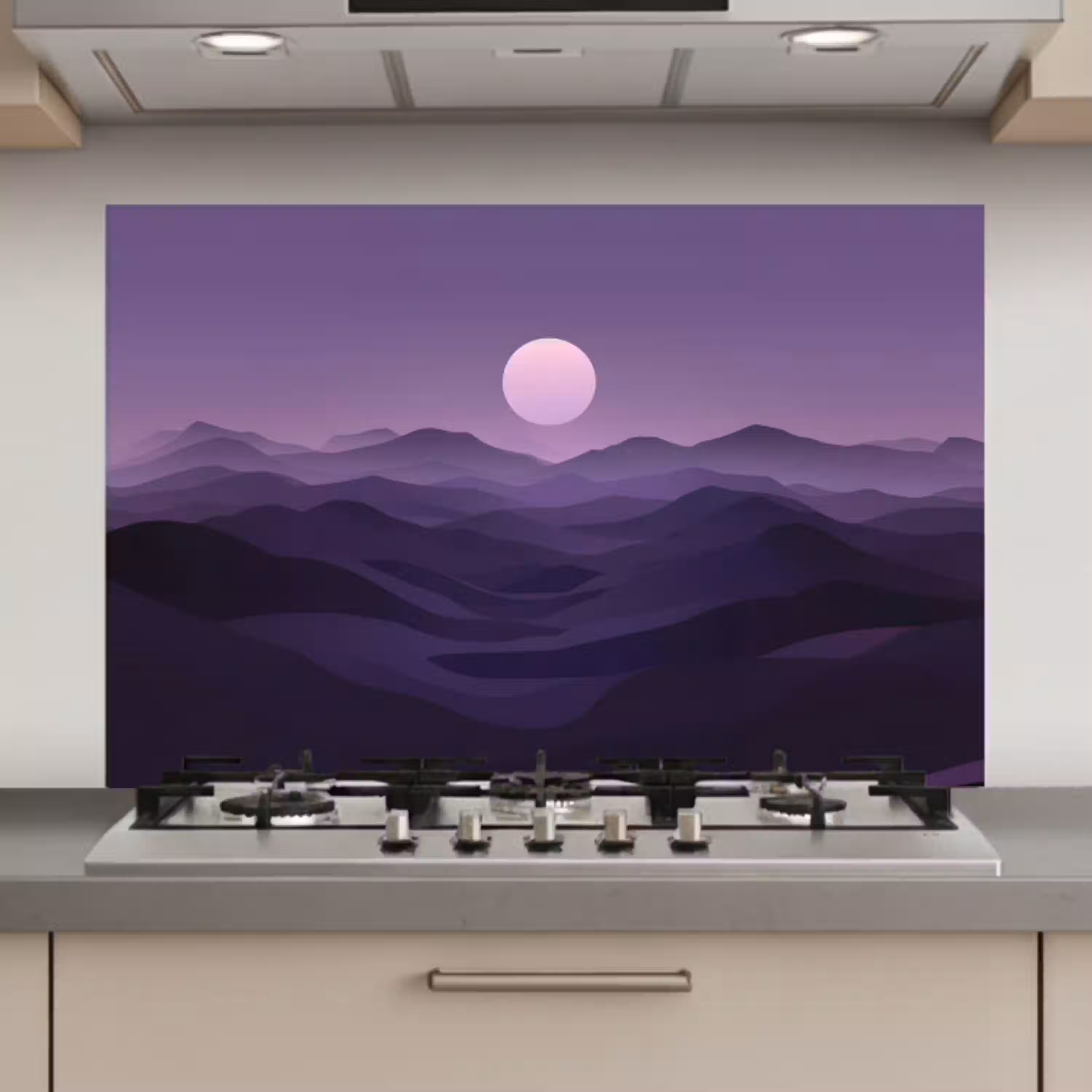 Heuvels - Paars - Mist - Zon keuken achterwand spatscherm klein -3d_website