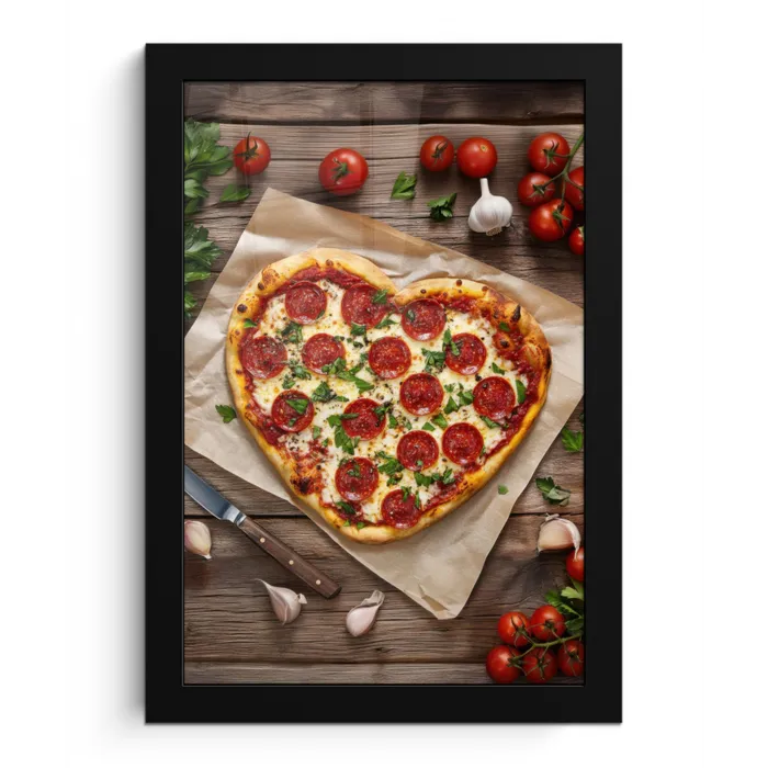 Pizza - Hart - Pepperoni - Tomaat fotolijst zwart zonder passe partout klein -3d