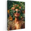 Vrouw - Panterprint - Jungle - Natuur - Luxe Tuinposter op houten frame 2 cm dik klein -3d