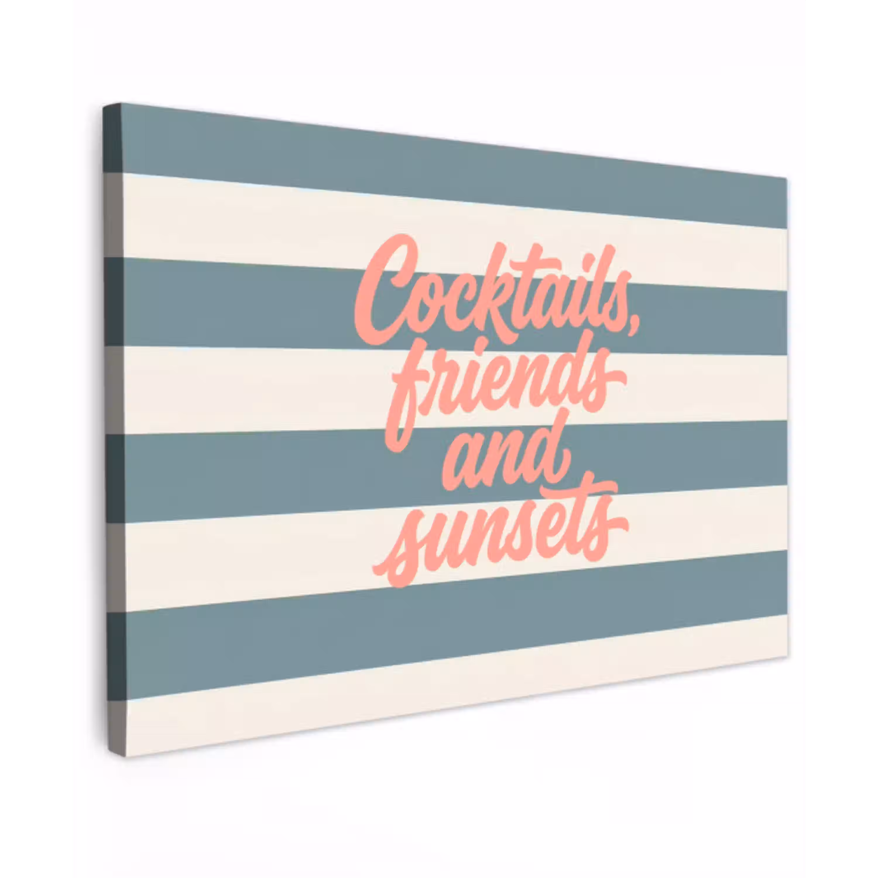 Cocktails - Strepen - Blauw - Koraal canvas 2cm klein -z3d