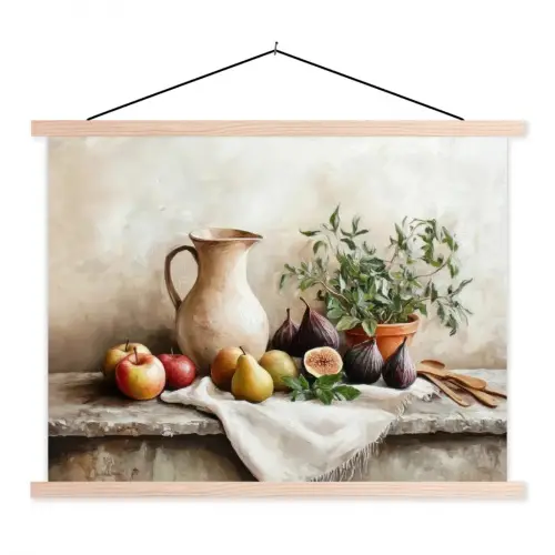 Fruit - Kruiden - Landelijk textielposter latten blank klein -3d