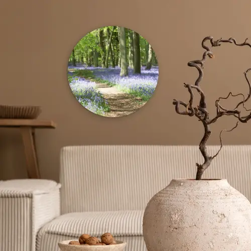 Bos - Pad - Bloemen - Paars - Groen - Natuur Wandcirkel kunststof plaat 5mm dik klein -sfeer1