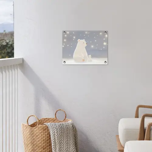 Ijsbeer - Sneeuw - Sterren - Blauw tuinposter los doek klein -sfeer8