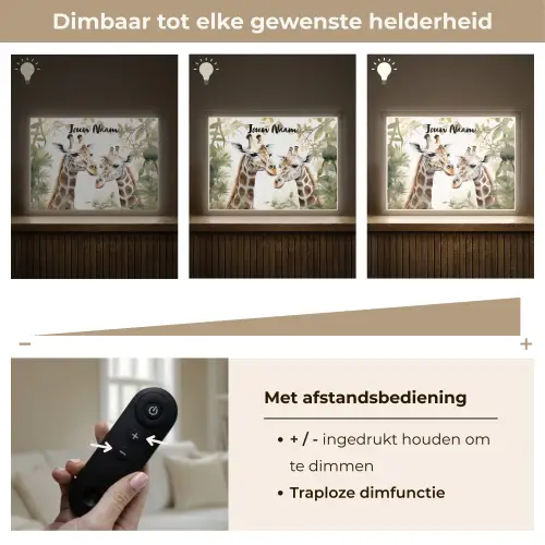 Dieren - Giraffe - Bladeren - Kinderen Light Box met batterij (Wandlamp kind) middel -USP_dimbaarNL