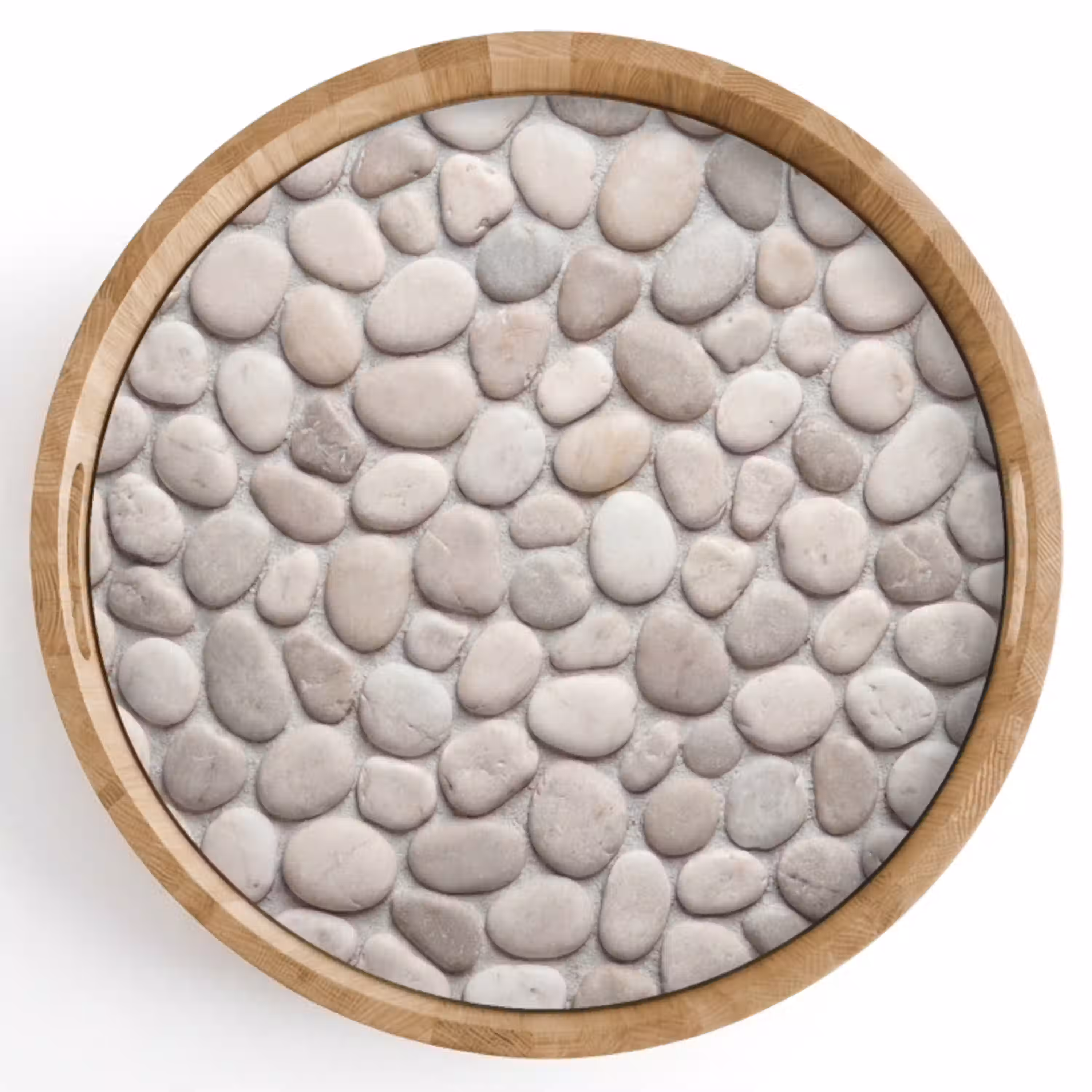 Steen - Kiezel - Natuur - Minimalistisch - Beige Dienblad Rond middel -z3d_shopping