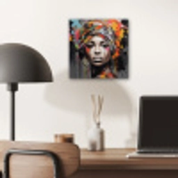 Vrouw - Hoofddoek - Graffiti - Zwart aluminium wit klein -sfeer5