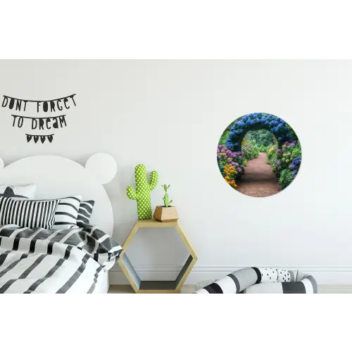 Doorkijk - Bloemen - Hortensia - Pad Wandcirkel aluminium klein -kinderkamer