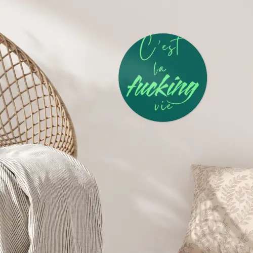 c'est la fucking vie - Groen - Handgeschreven Wandcirkel behangsticker klein -sfeer4