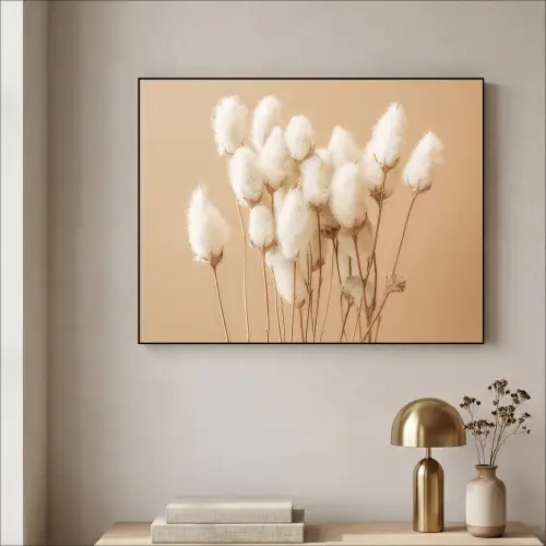 Bloemen - Planten - Bruin - Pastel Textielframe zwart klein -sfeer2