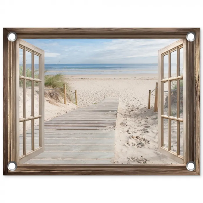 Doorkijk - Strand - Duinen - Pad - Landschap tuinposter los doek klein -3d