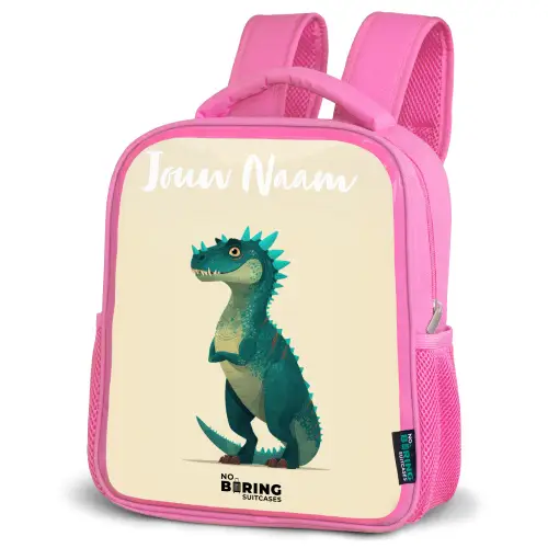 Dino - Dier - Blauw - Groen Kinderrugzak - Roze middel -schuin