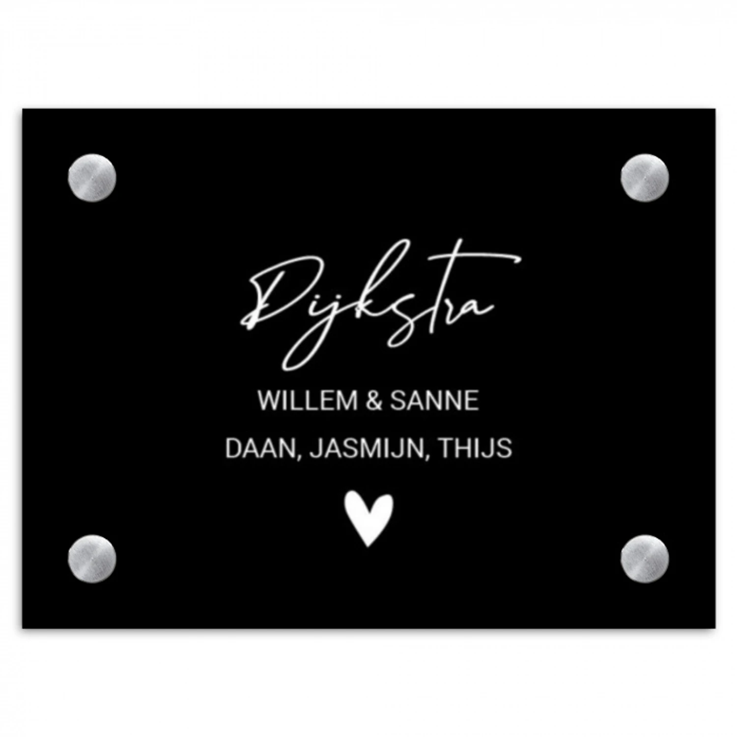 Zwart vlak - Sierlijk Naambord Rechthoek middel -3d