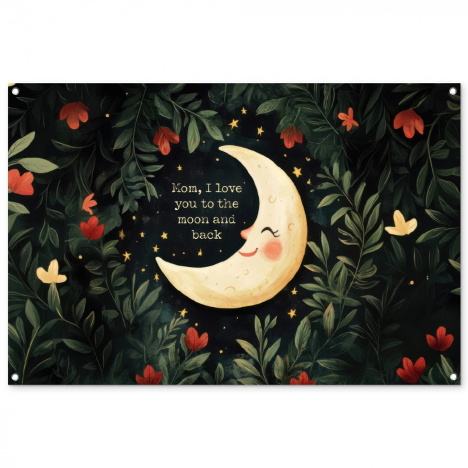 Maan - Quote - Bloemen - Sterren tuinposter los doek groot -3d