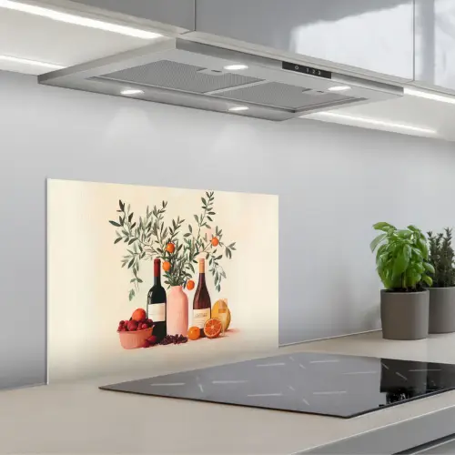 Wijnflessen - Takken - Sinaasappels keuken achterwand spatscherm klein -3d_schuin