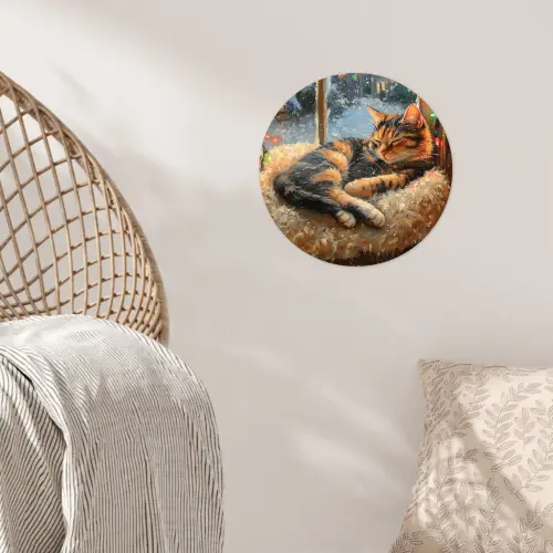 Kat - Kerst - Winter - Dier Wandcirkel behangsticker klein -sfeer4