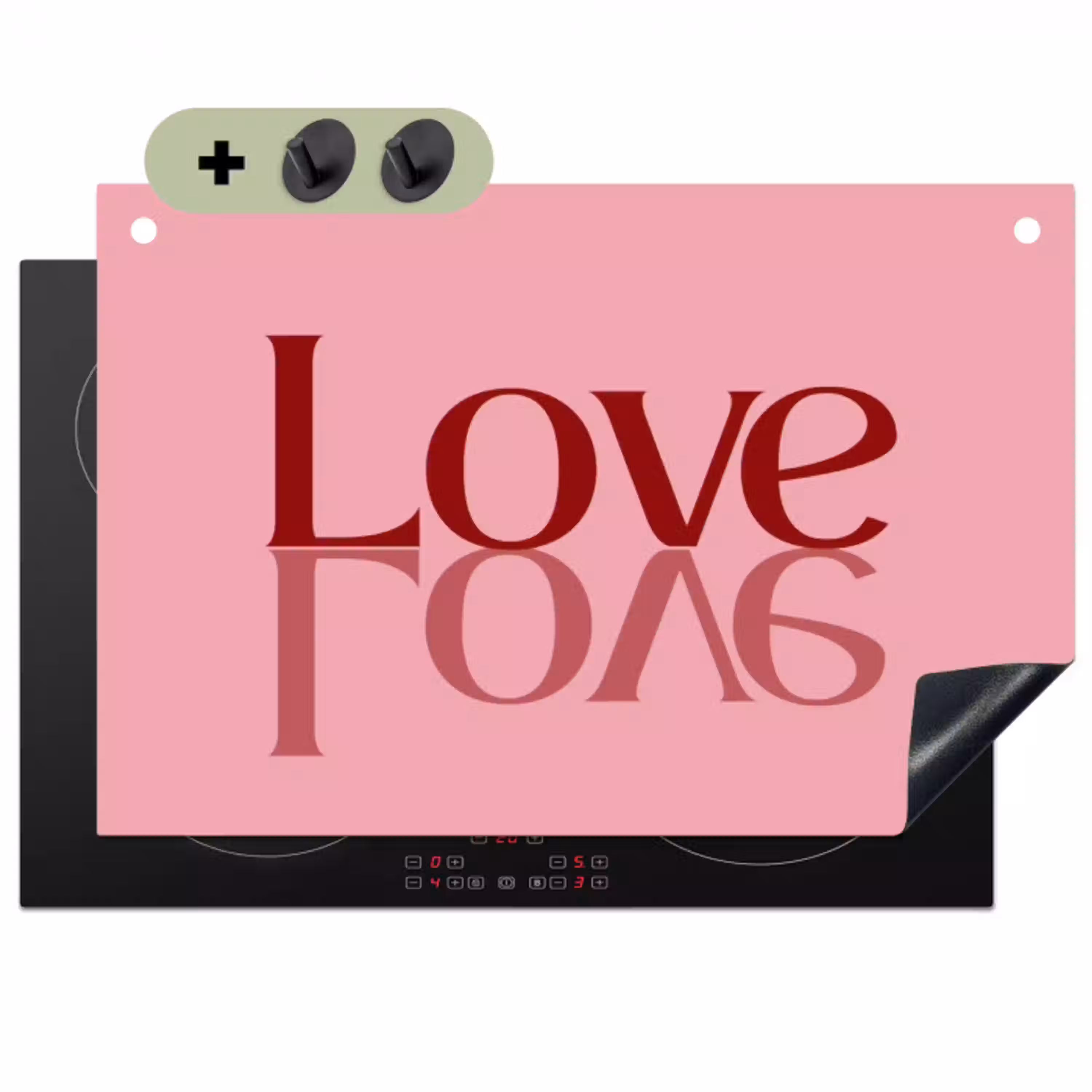 Love - Roze - Spiegeling Inductie beschemer met haakjes klein -3d