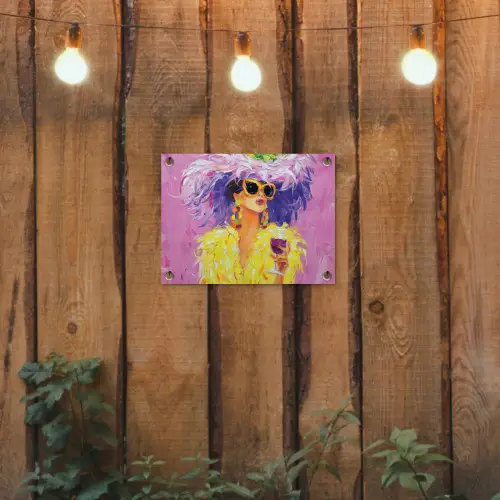 Zonnebril - Vrouw - Jas - Veren tuinposter los doek klein -sfeer1