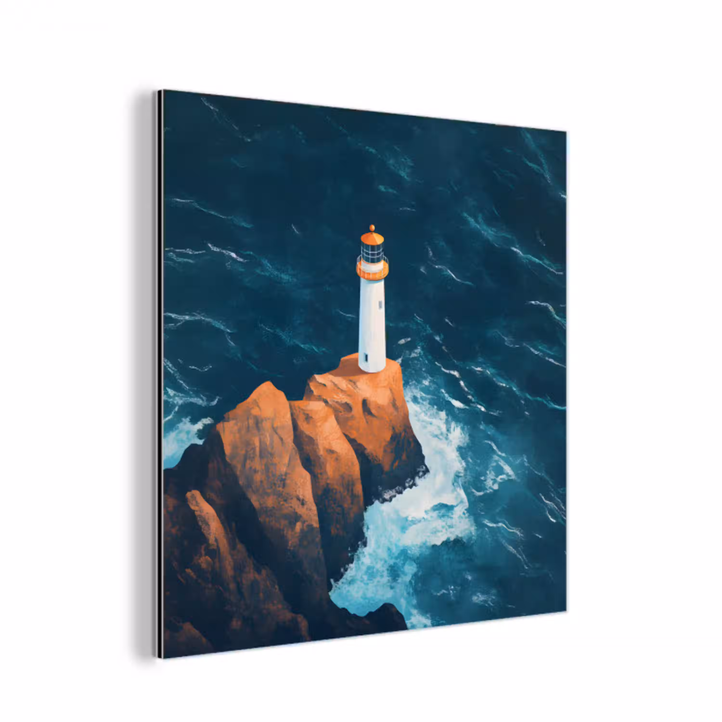 Vuurtoren - Rots - Zee - Golven aluminium wit klein -3d