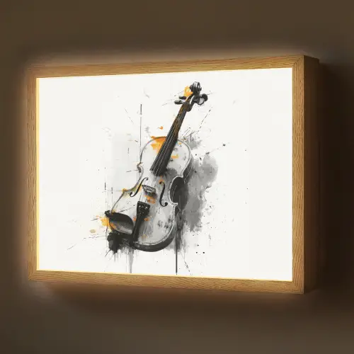 Viool - Oranje - Zwart - Penseelstreken Light Box met batterij (Wandlamp) middel -z3d_website