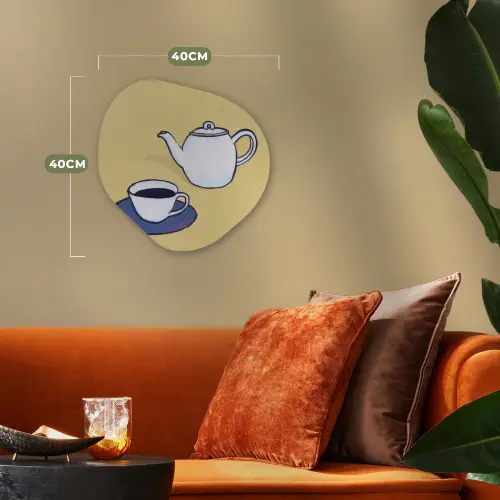 Theepot - Kopje - Beige - Illustratie Wandcirkel Organisch Forex 3mm klein -sfeer3