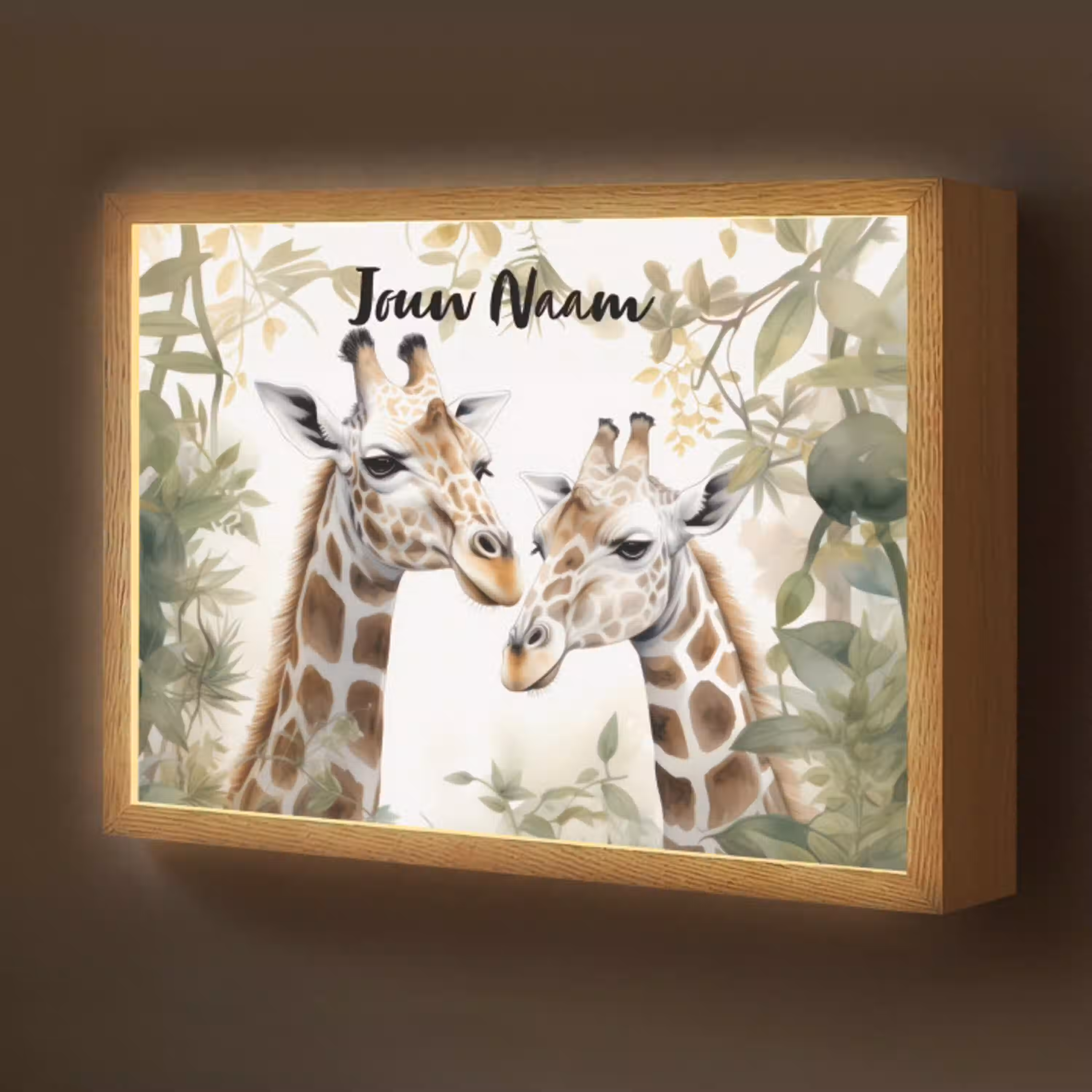 Dieren - Giraffe - Bladeren - Kinderen Light Box met batterij (Wandlamp kind) middel -z3d_website