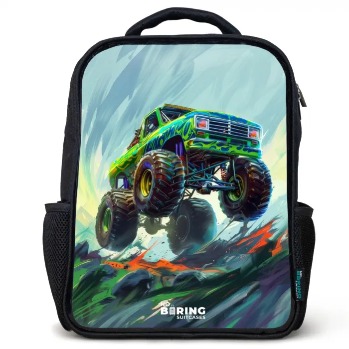 Groene Monstertruck met Penseelstreken Rugzak - Zwart middel -3d