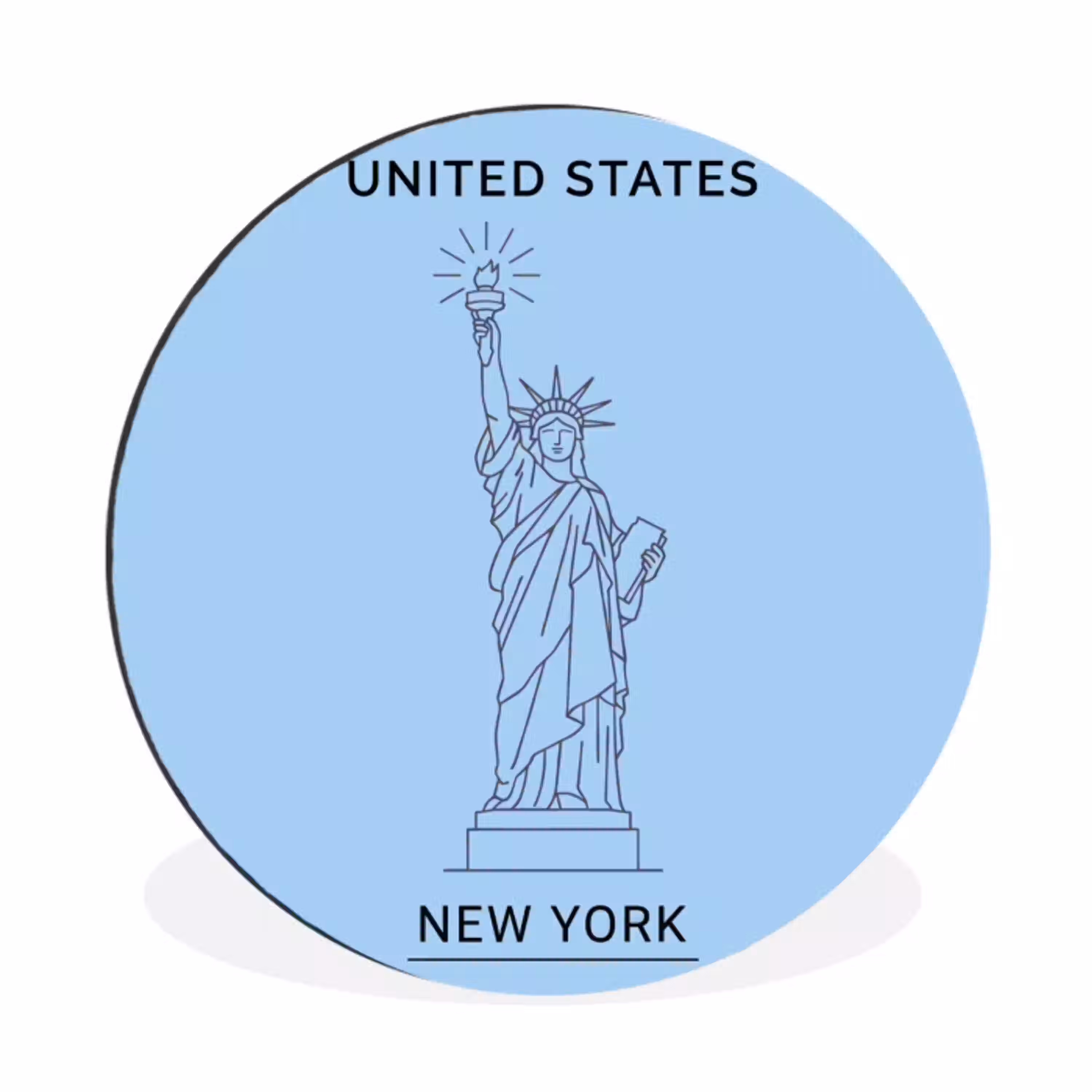 Monument - Vrijheidsbeeld - New York - Minimalistisch - Blauw Wandcirkel aluminium klein -3d