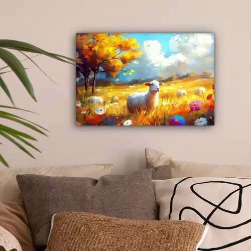 Schaap - Weide - Bloemen canvas 2cm klein -sfeer1