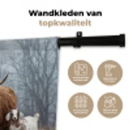 Boerderijdieren - Groep - Mist - Natuur - Rustiek Wandkleed katoen middel -sfeer2