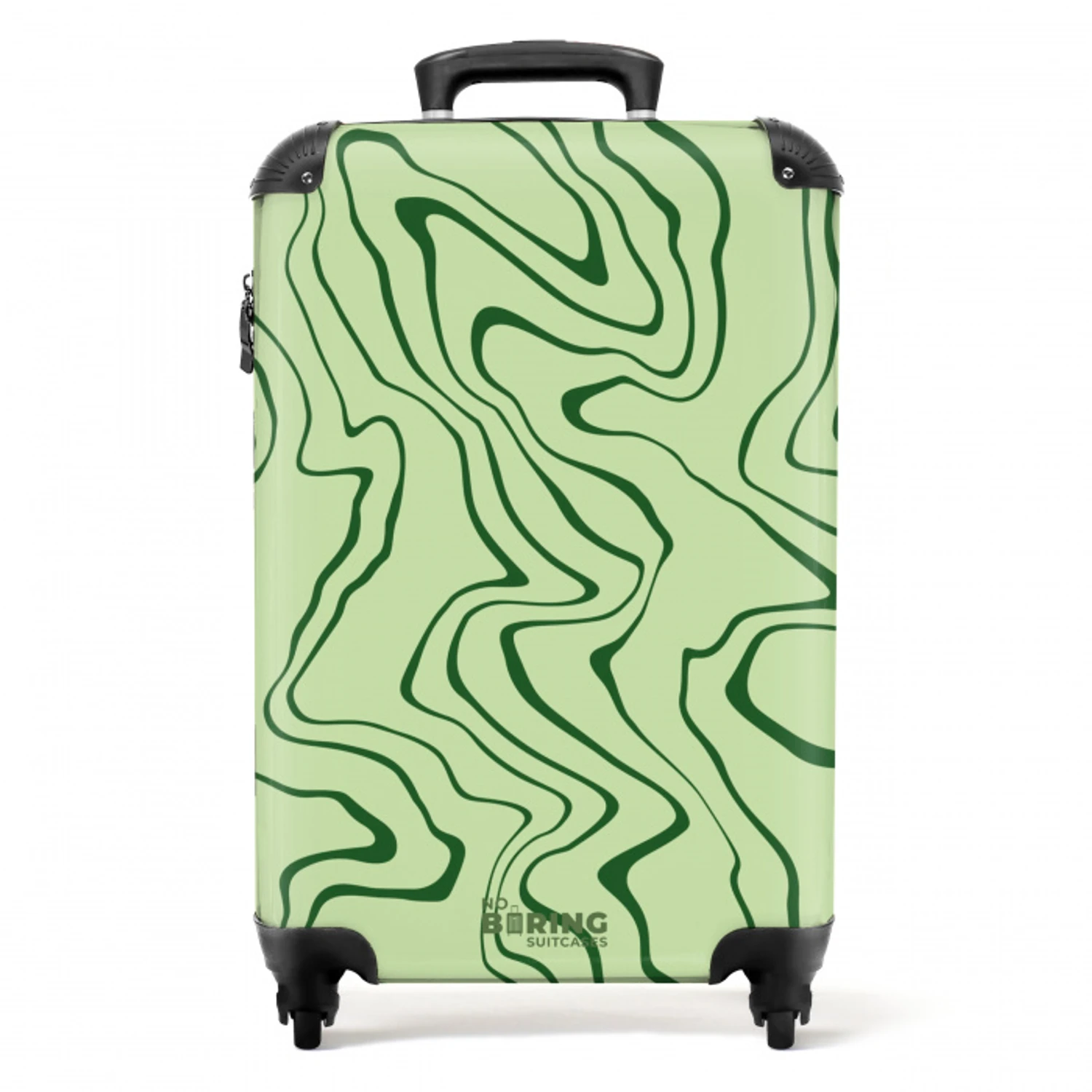 Lichtgroene achtergrond met abstracte donkergroene lijnen NBS - Handbagage koffer - Unisex middel -productfoto_recht