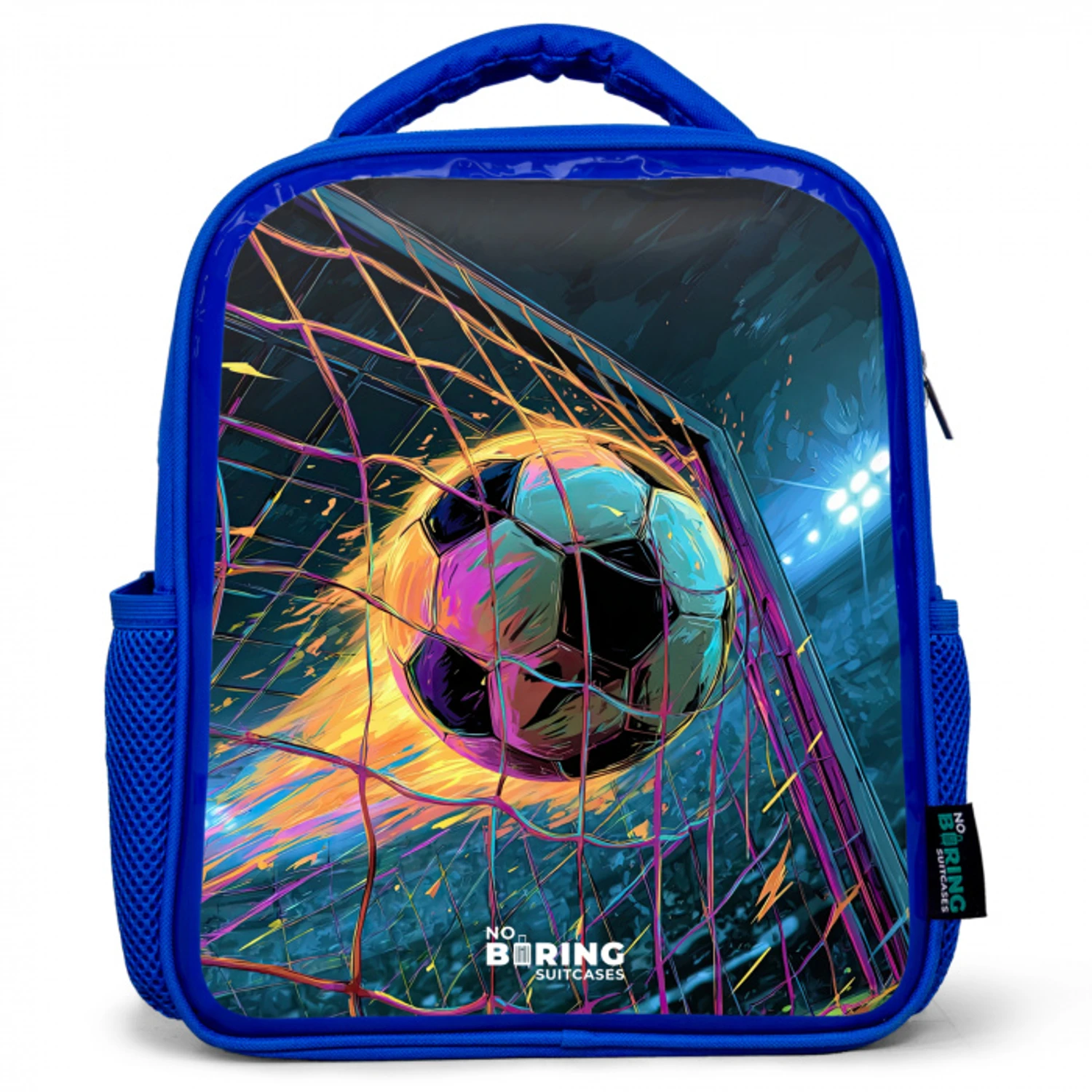 Neon - Net - Voetbal - Kleurrijk Kinderrugzak - Blauw middel -3d