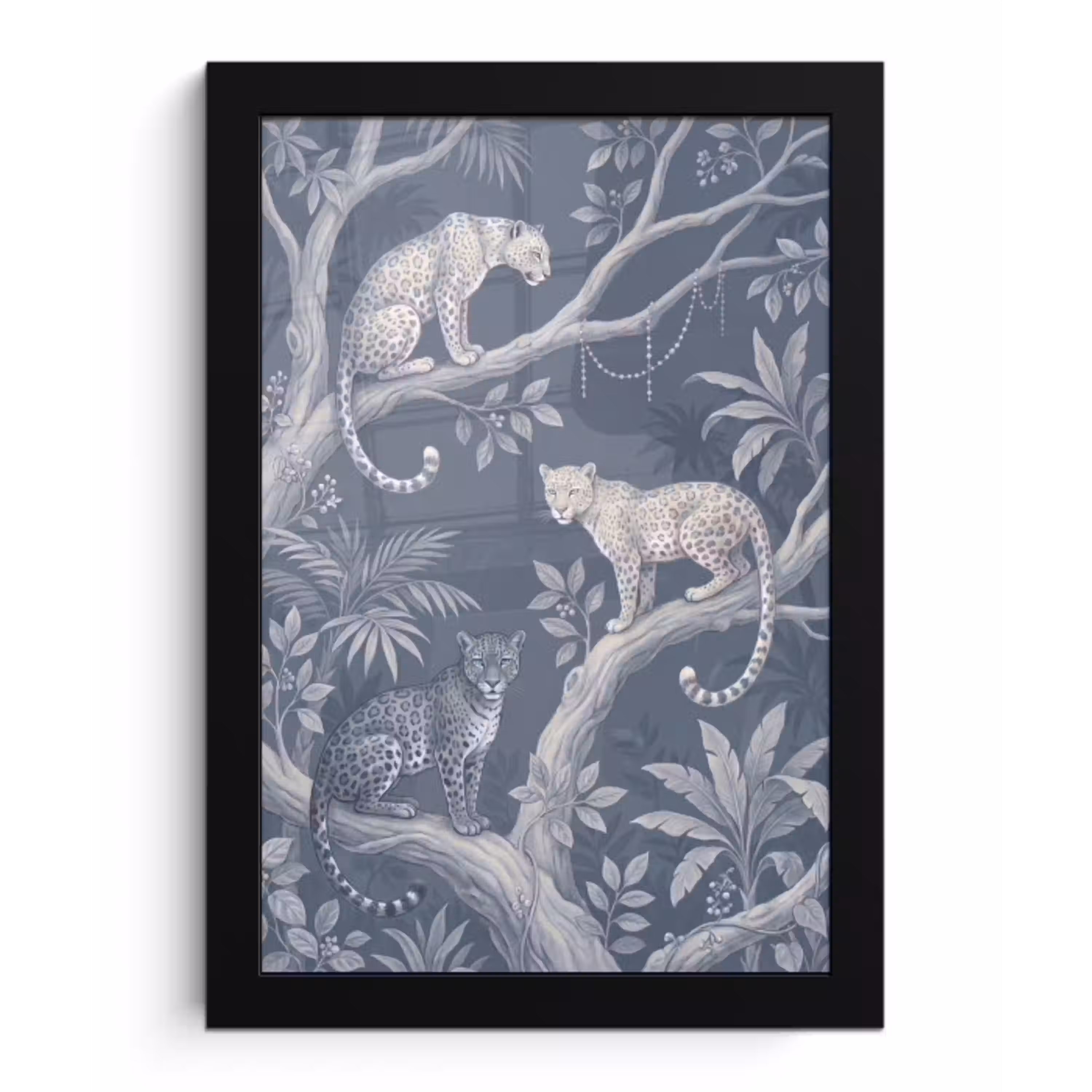 Dieren - Jungle - Illustratie - Bomen - Blauw fotolijst zwart zonder passe partout klein -3d