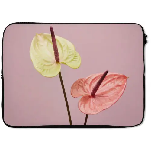 Bloemen - Anthuriums - Geel - Roze laptophoes neopreen klein -zkaufland3dotto