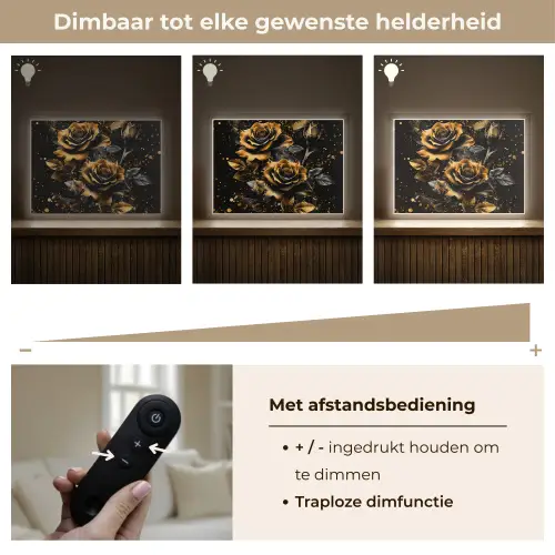 Rozen - Goud - Zwart - Bloemen - Modern Light Box met batterij (Wandlamp) middel -USP_dimbaarNL