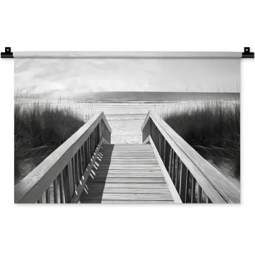 Loopbrug - Hout - Strand - Zee Wandkleed katoen klein -zz3d