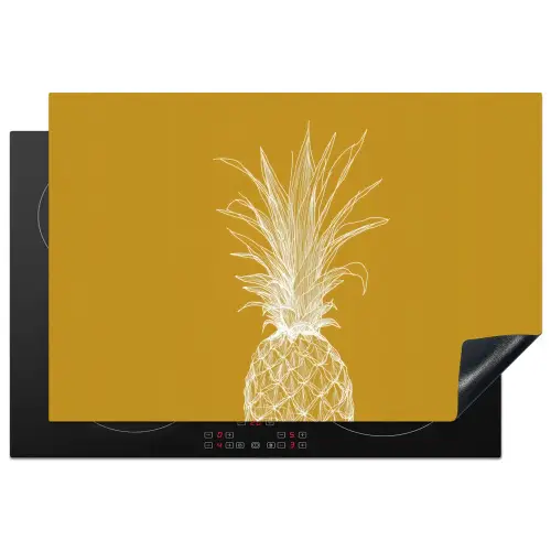 Lijnillustratie - Ananas - Bladkroon - Okergeel Inductie beschermer vinyl 3mm klein -3d